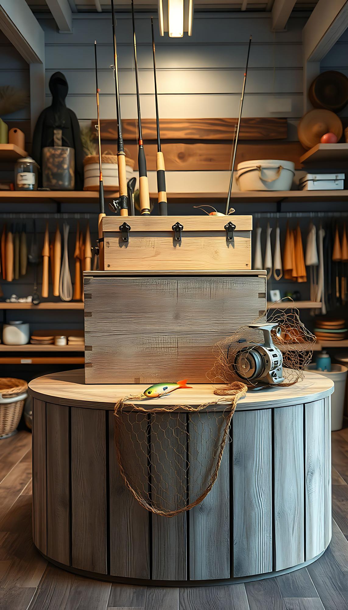 Workshop interior with wooden table and tools